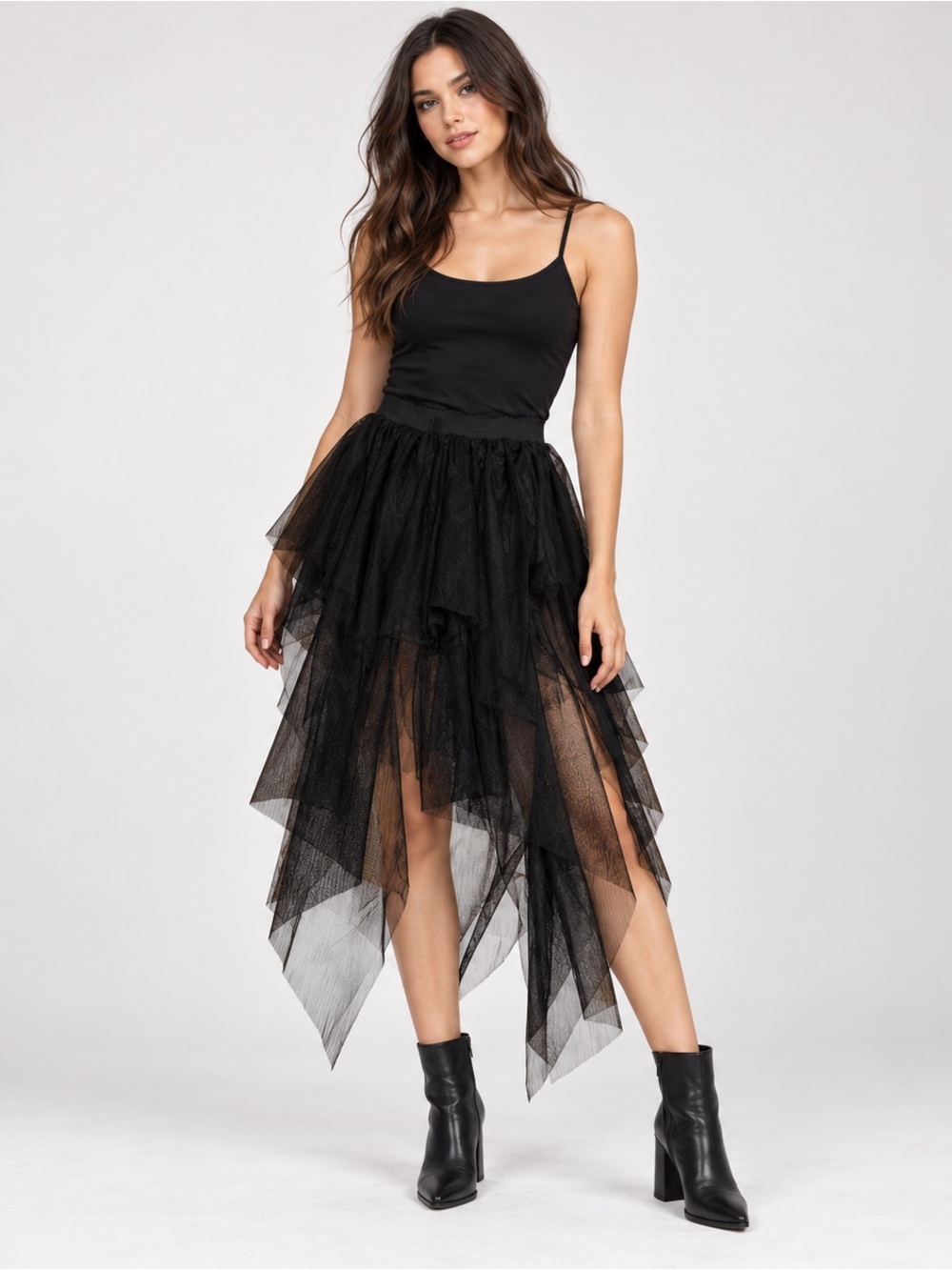 Tiered tulle skort asymmetrical handkerchief hem midi tutu whimsigoth